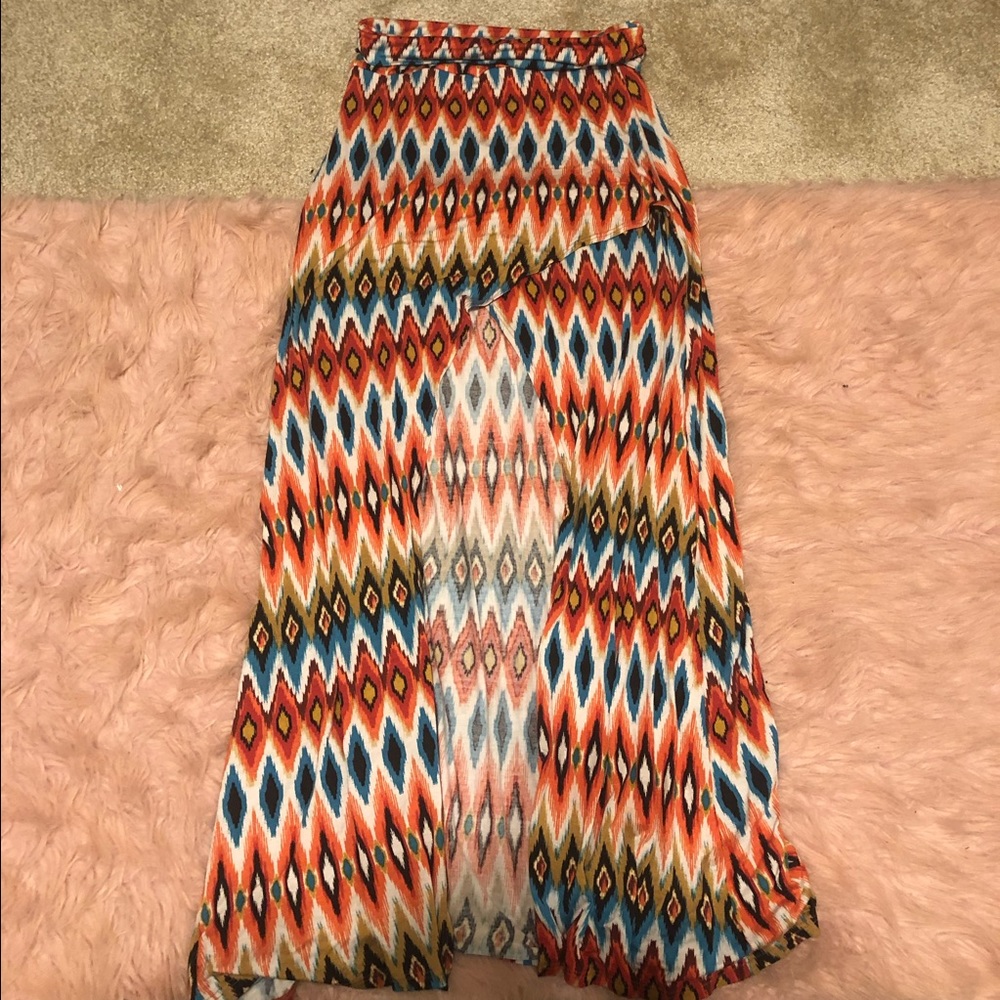 Different color maxi skirt with slit in the middle